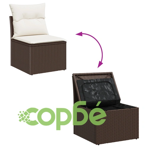 Градински комплект от 7 части с диван от натурален ратан в кафяво и кремаво ➤ топ цена ➤ sorbe.bg