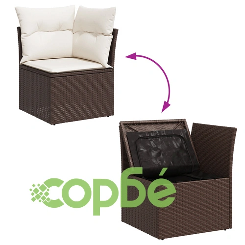 Градински комплект от 7 части с диван от натурален ратан в кафяво и кремаво ➤ топ цена ➤ sorbe.bg