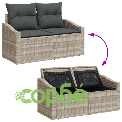 Градински Диван Комплект 9 Части от Синтетичен Полиратан в Сив Цвят ➤ топ цена ➤ sorbe.bg