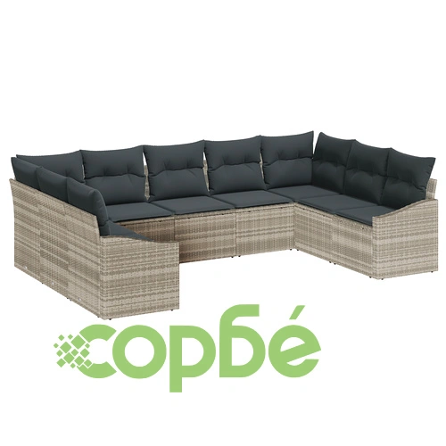 Градински Диван Комплект 9 Части от Синтетичен Полиратан в Сив Цвят ➤ топ цена ➤ sorbe.bg