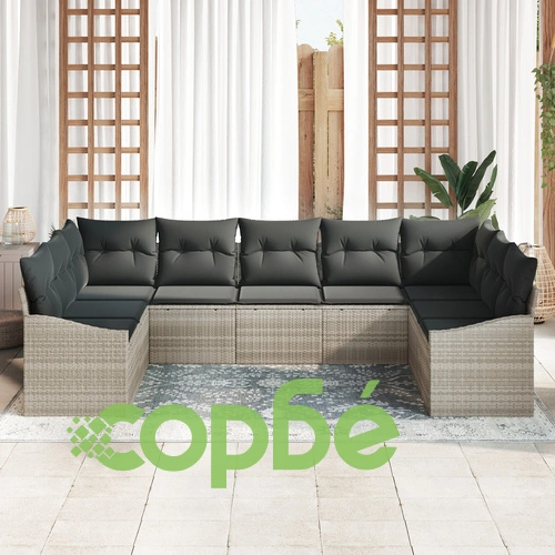 Градински Диван Комплект 9 Части от Синтетичен Полиратан в Сив Цвят ➤ топ цена ➤ sorbe.bg