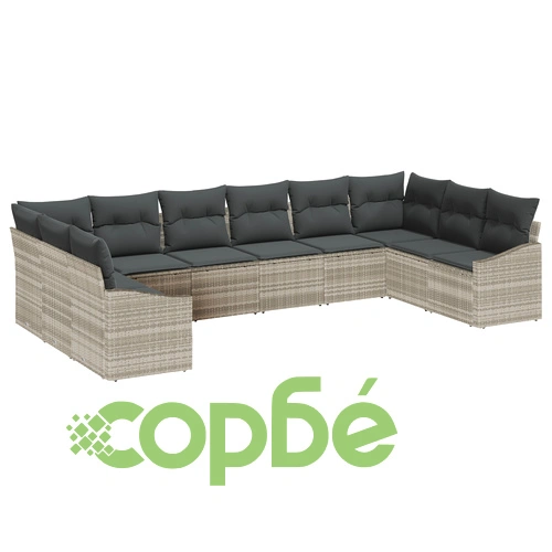 Градински диван комплект от 10 части от тъмно сив синтетичен полиратан ➤ топ цена ➤ sorbe.bg