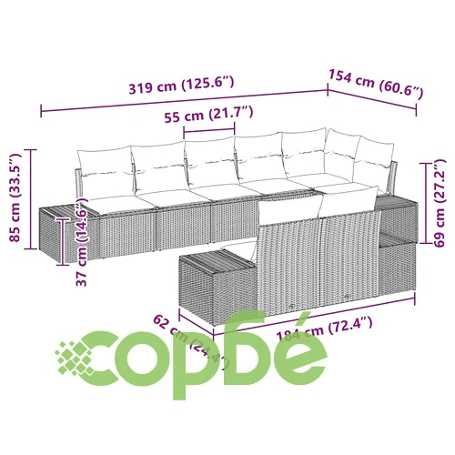 Градински комплект от полиратан 8 части с възглавници бежов и кремав 319x154x85 см ➤ топ цена ➤ sorbe.bg