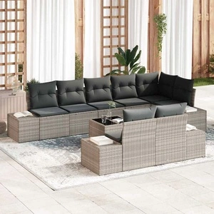 Градински комплект мебели 9 части полиратан светлосив 319x154x85 см