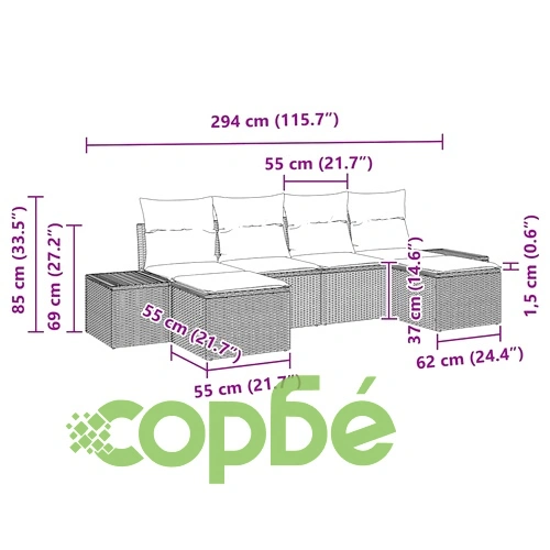 Градински комплект мебели 6 части полиратан сив 184x62x85 см ➤ топ цена ➤ sorbe.bg