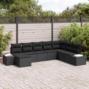 Градински диван комплект 8 части черен полиратан 319 x 209 x 85 см