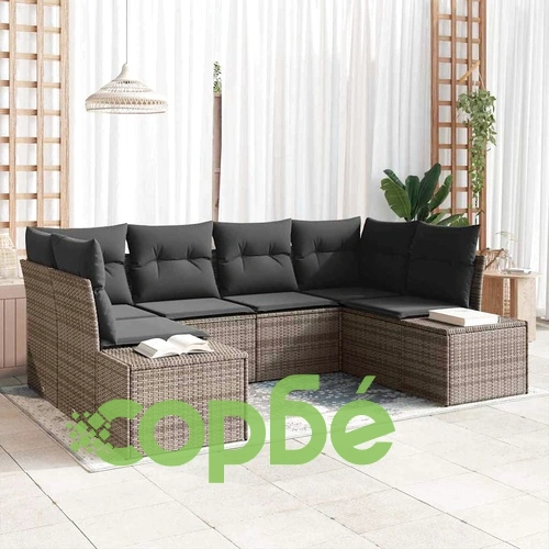 Градински диван комплект 6 части сив полиратан 234x154x85 см ➤ топ цена ➤ sorbe.bg