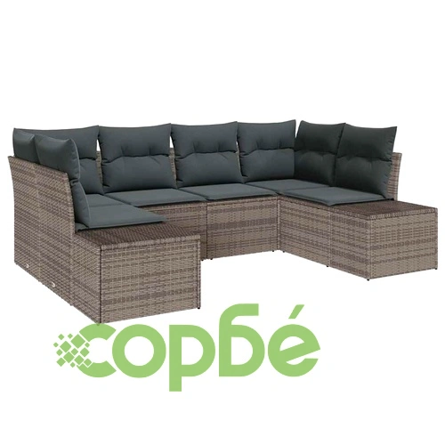 Градински диван комплект 6 части сив полиратан 234x154x85 см ➤ топ цена ➤ sorbe.bg
