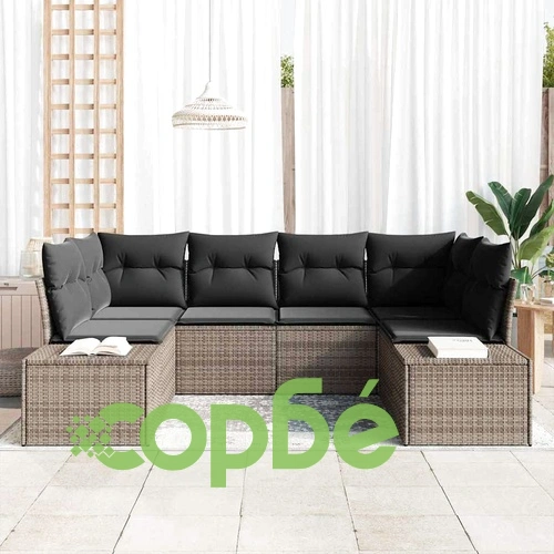 Градински диван комплект 6 части сив полиратан 234x154x85 см ➤ топ цена ➤ sorbe.bg