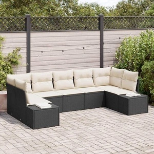 Градински комплект мебели 7 части полиратан черно и кремаво 289x154x85 см