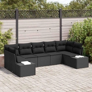 Градински диван комплект 7 части черен полиратан 289x154x85 см