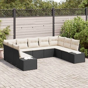 Градински диван комплект 9 части от полиратан черно и кремаво 289x209x85 см
