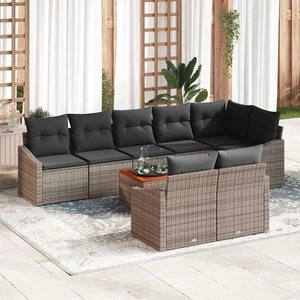 Градински Комплект 9 Части Сив PE Ратан Акация 55x55x37 см