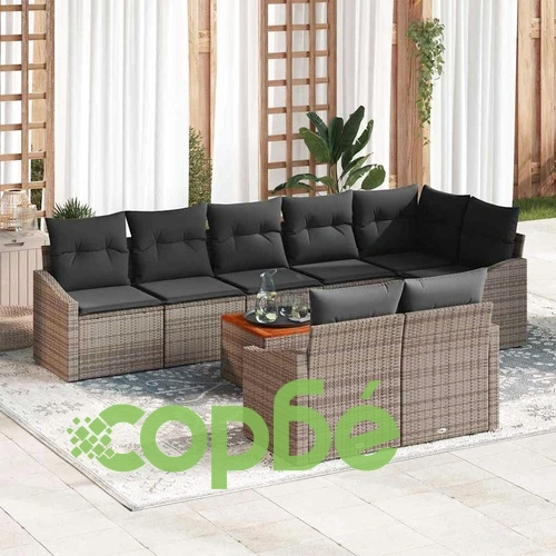 Градински Комплект 9 Части Сив PE Ратан Акация 55x55x37 см ➤ топ цена ➤ sorbe.bg