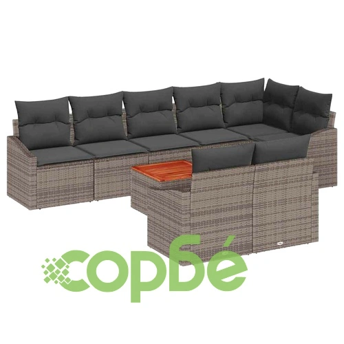 Градински Комплект 9 Части Сив PE Ратан Акация 55x55x37 см ➤ топ цена ➤ sorbe.bg