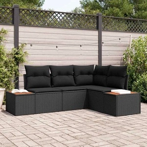 Градински диван комплект 4 части полиратан черен 209x154x85 см