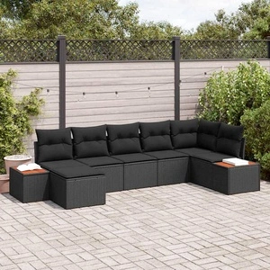 Градински комплект мебели 7 части полиратан черен 319x154x85 см