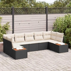 Градински диван комплект 7 части полиратан черно и кремаво 289x154x85 см
