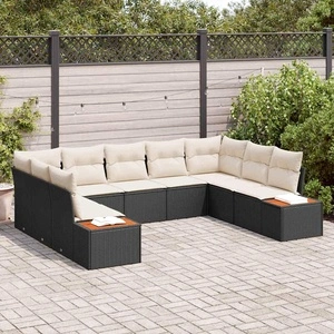 Градински комплект мебели 5 части полиратан черно и кремаво 289x209x85 см