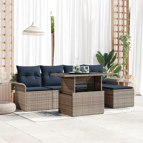 Градински комплект за сядане 6 части от полиратан - Сив ➤ топ цена ➤ sorbe.bg