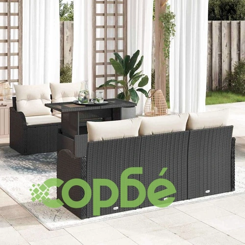 Градински комплект мебели 6 части с възглавници черен полиратан 100x55x73 см ➤ топ цена ➤ sorbe.bg