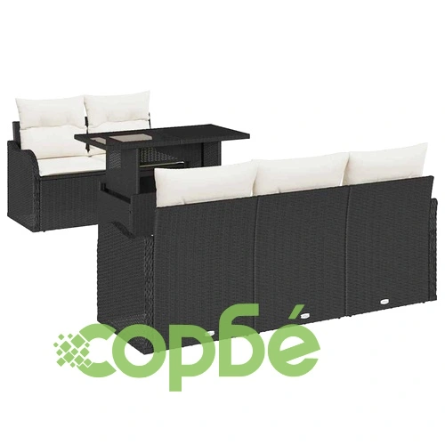 Градински комплект мебели 6 части с възглавници черен полиратан 100x55x73 см ➤ топ цена ➤ sorbe.bg