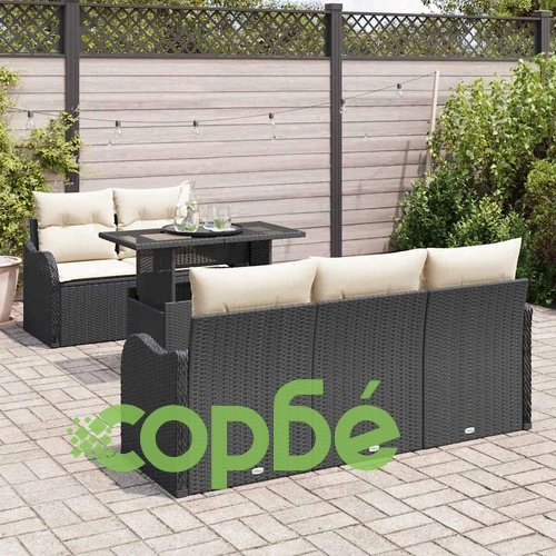 Градински комплект мебели 6 части с възглавници черен полиратан 100x55x73 см ➤ топ цена ➤ sorbe.bg