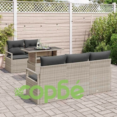 Градински комплект мебели 6 части светлосиво полиратан 100x55x73 см ➤ топ цена ➤ sorbe.bg
