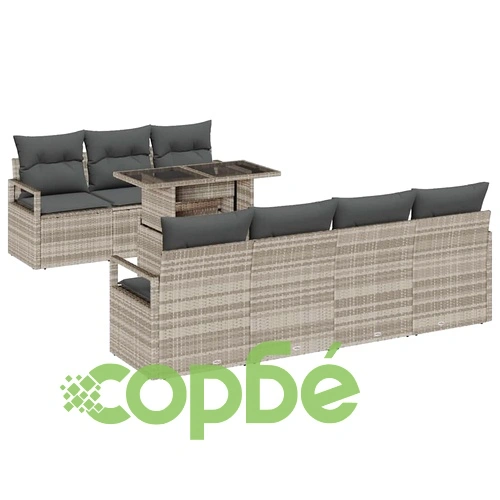 Градински комплект диван 8 части с възглавници светлосиво полиратан ➤ топ цена ➤ sorbe.bg