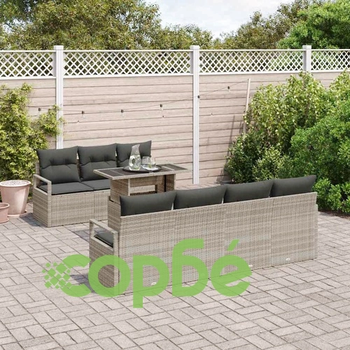 Градински комплект диван 8 части с възглавници светлосиво полиратан ➤ топ цена ➤ sorbe.bg