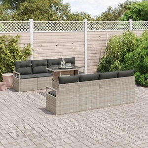 Градински комплект мебели 9 части полиратан светлосиво с възглавници