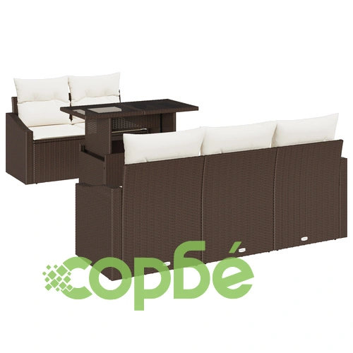 Комплект градински диван от 6 части - Кафяв полиратан с текстилна тапицерия ➤ топ цена ➤ sorbe.bg