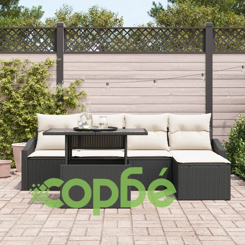 Градински диван комплект 6 части от черен полиратан - комфортна градинска мебел ➤ топ цена ➤ sorbe.bg