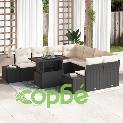 Комплект градински дивани от полиратан - 9 части, бежов цвят, за открито пространство ➤ топ цена ➤ sorbe.bg