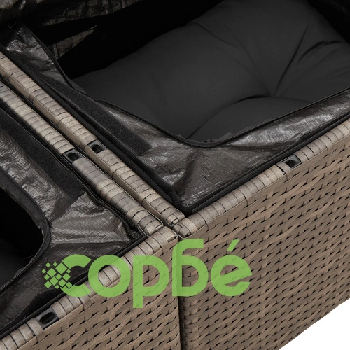 Градински диван комплект от 6 части от естествен ратан в сиво ➤ топ цена ➤ sorbe.bg