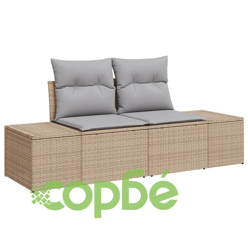 Комплект градински диван от 6 части - Бежов/Сив Ратан с Полиестерова тапицерия ➤ топ цена ➤ sorbe.bg