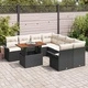 Градински комплект мебели 9 части с възглавници черен полиратан