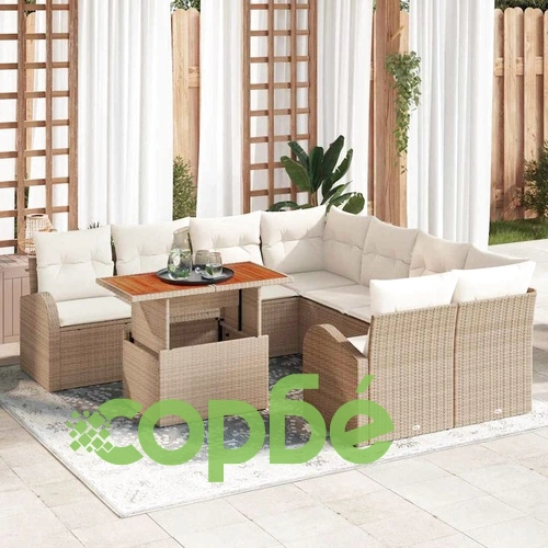 Градински комплект мебели 9 части с възглавници бежов полиратан 100x55x73 см ➤ топ цена ➤ sorbe.bg