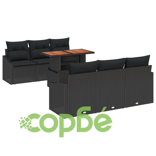 Комплект градински мебели 7 части от черен ратан за открито ➤ топ цена ➤ sorbe.bg