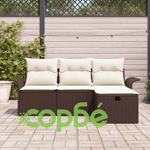 Градински комплект мебели 4 части с възглавници полиратан кафяв и кремав ➤ топ цена ➤ sorbe.bg