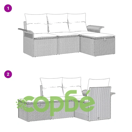Градински комплект мебели 4 части полиратан сив 196x117x85 см с възглавници ➤ топ цена ➤ sorbe.bg