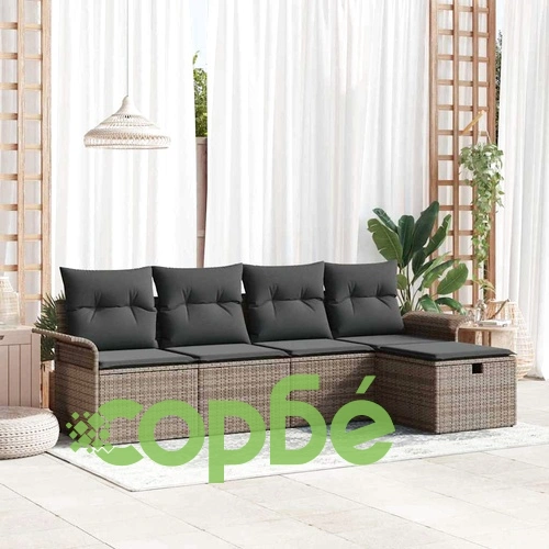 Градински комплект мебели 5 части сив полиратан 251x117x85 см с възглавници ➤ топ цена ➤ sorbe.bg