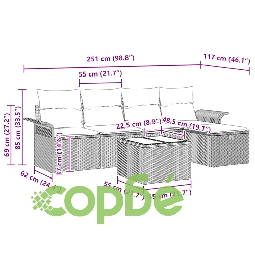 Градински комплект мебели 6 части полиратан светлосив 251x117x85 см ➤ топ цена ➤ sorbe.bg