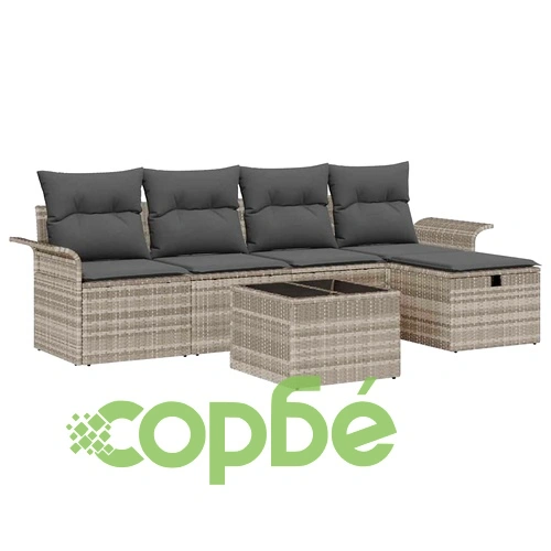 Градински комплект мебели 6 части полиратан светлосив 251x117x85 см ➤ топ цена ➤ sorbe.bg