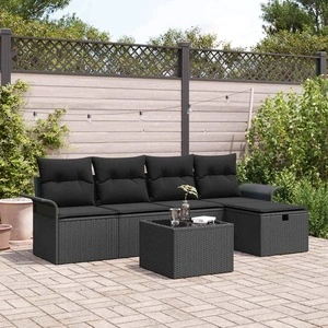 Градински комплект мебели 6 части полиратан черен 251x117x85 см