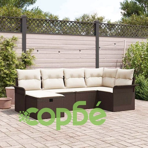 Градински комплект мебели 6 части с възглавници от полиратан кафяво и кремаво ➤ топ цена ➤ sorbe.bg