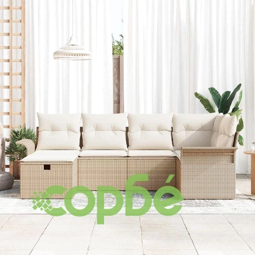 Градински комплект мебели от полиратан 6 части с възглавници бежово и кремаво ➤ топ цена ➤ sorbe.bg