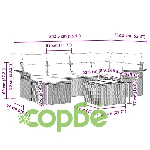 Градински софа комплект 7 части полиратан сив 242.5 x 132.5 x 85 см ➤ топ цена ➤ sorbe.bg