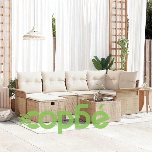 7-части градински комплект от полиратан с възглавници 242.5x132.5x85 см бежов и кремав ➤ топ цена ➤ sorbe.bg
