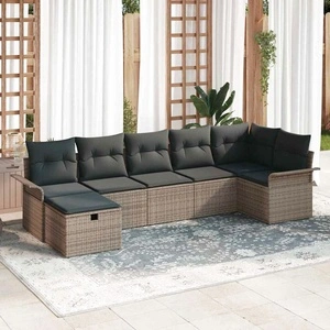 Градински комплект мебели 7 части полиратан сив 297.5 x 132.5 x 85 см